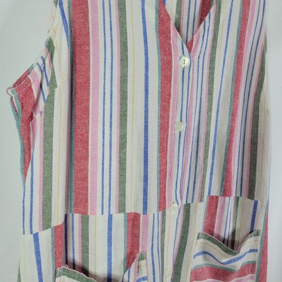 Linen Striped Sleeveless Button Down Sun Dress - Picture 6 of 10